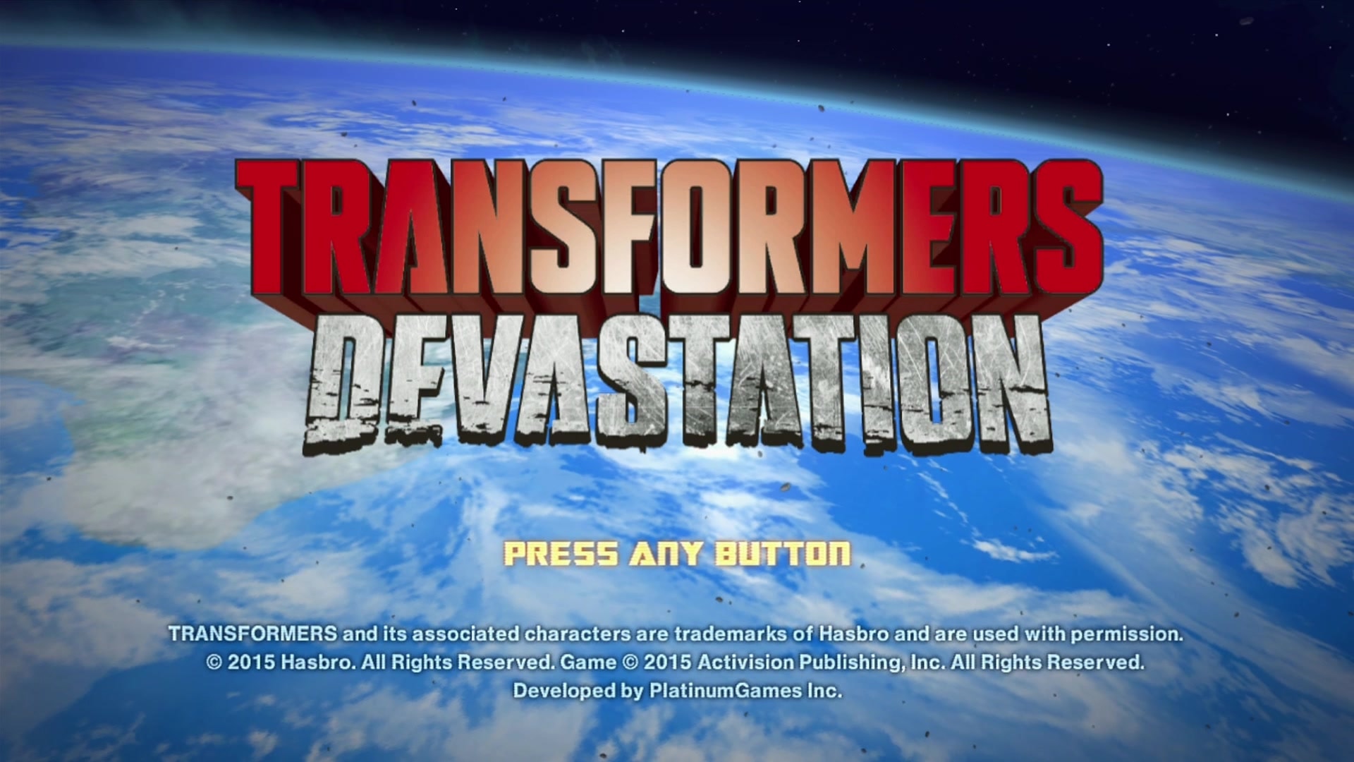 Transformers: Devastation title screen for Xbox 360